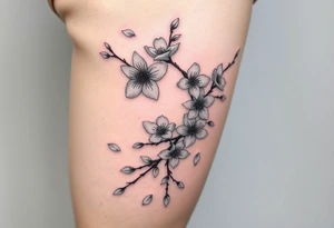 delicate cherry blossoms swirling in spring breeze with petals tattoo idea