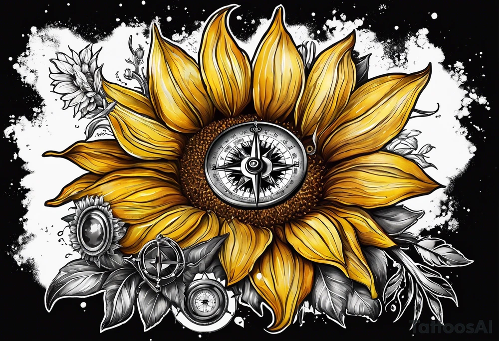Sunflower and a compass, with the words "To Thine Own Self Be True" tattoo idea