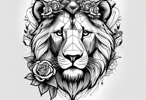 Full arm sleeve, lion at the top of the arm with scar on eye, roses around te entire arm with compass at the end tattoo idea