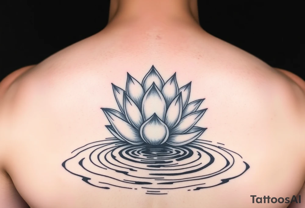 serene lotus flower emerging from sacred waters with ripples tattoo idea