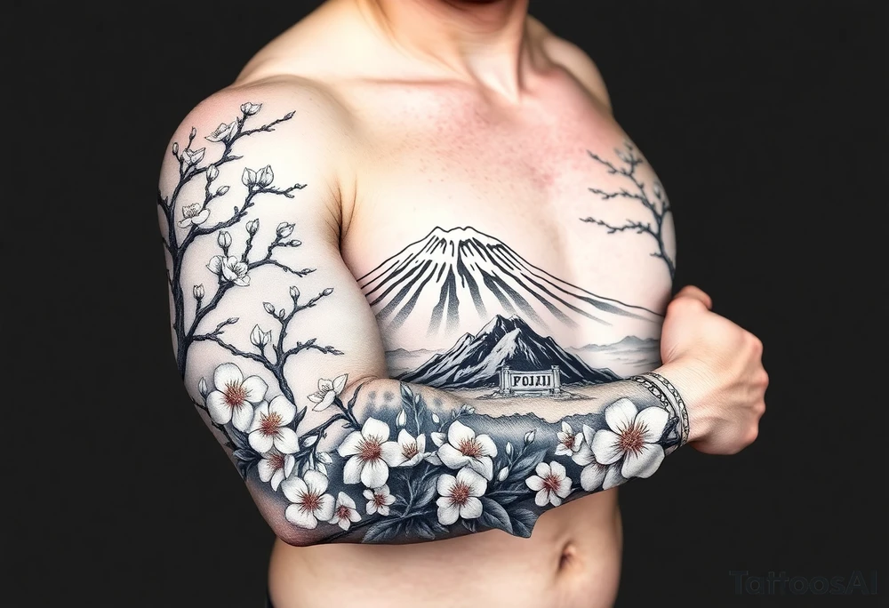 Marine corps, Mount Fuji, cherry blossoms, IWO Jima memorial, tattoo idea