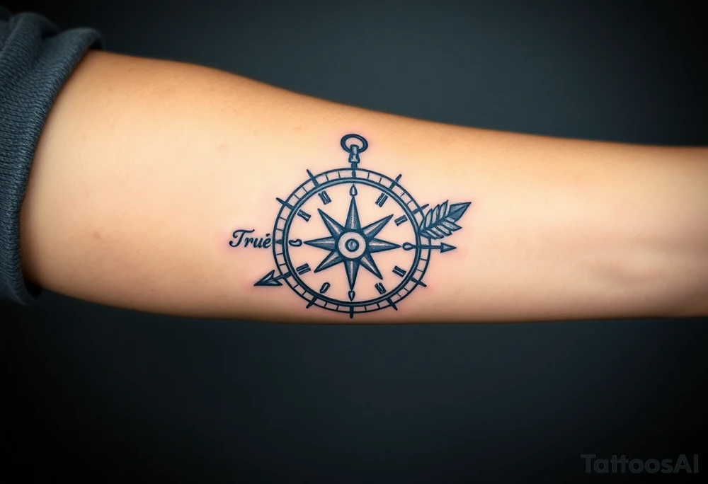 rustic compass/clock with a native american arrow going thru it and say "True North" tattoo idea