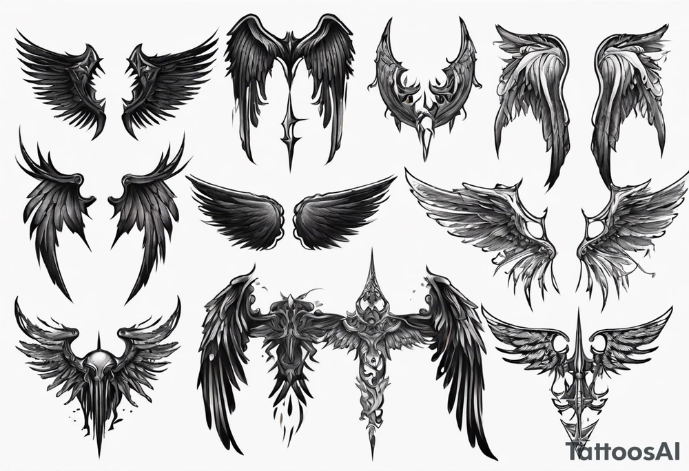 dark mystical wings tattoo idea