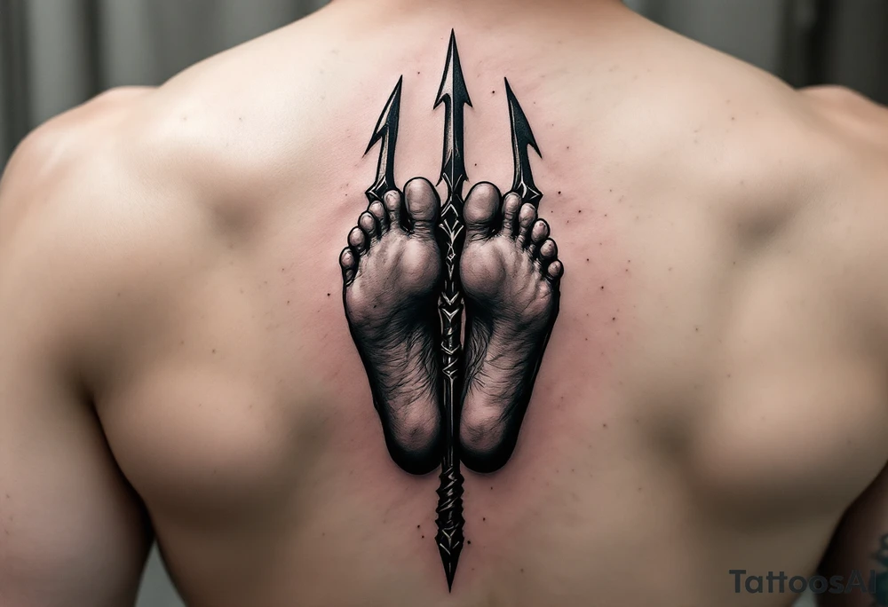 barefoot behind trident tattoo idea