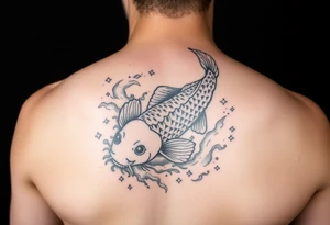 traditional koi fish swimming upstream through turbulent waves tattoo idea