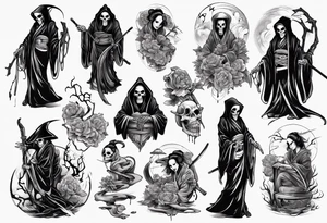 grim reaper who is also a geisha tattoo idea