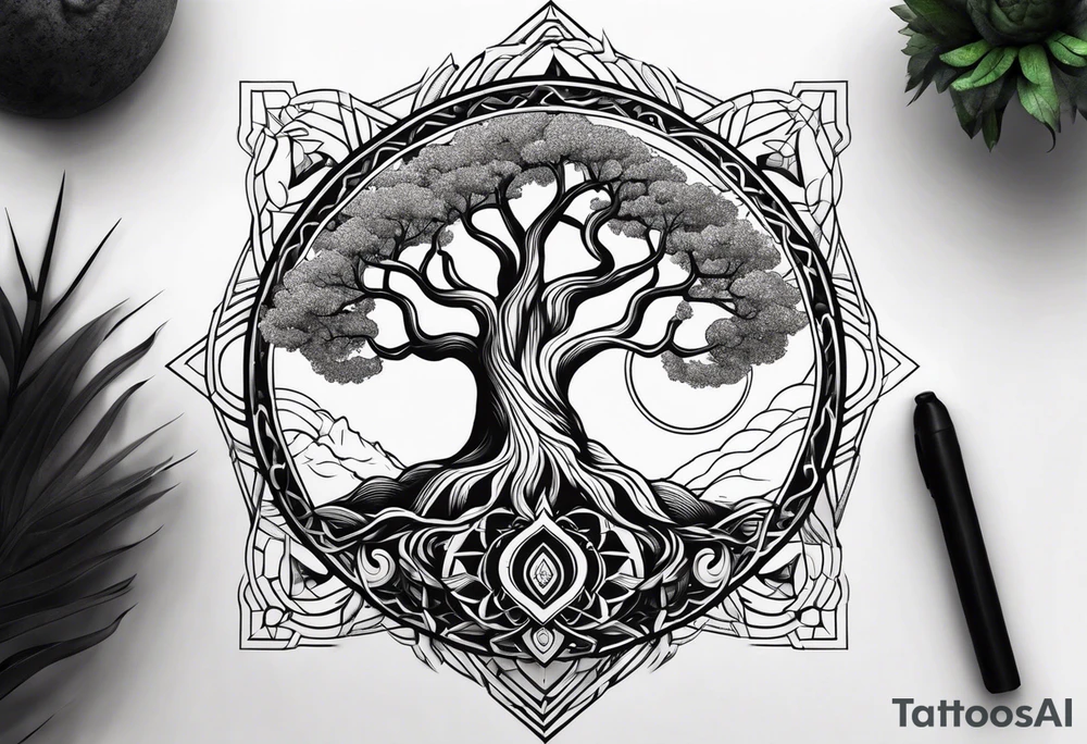 yggdrasil s ptákem tattoo idea