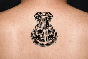 Diamond melting like a colorful waterfall running into a waterfall skull tattoo idea