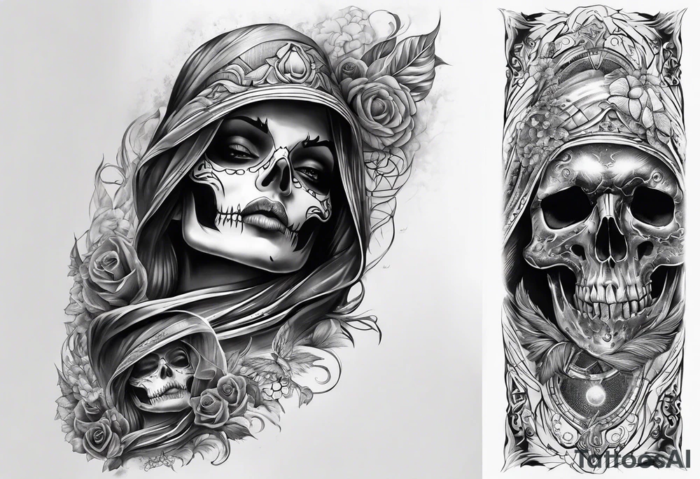 death theme full arm sleeve tattoo idea