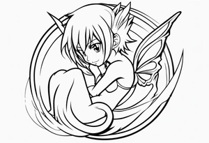 A fairy with a tail inspired by the logo of the anime show called Fairy Tail in a fetal position leaning in tattoo idea