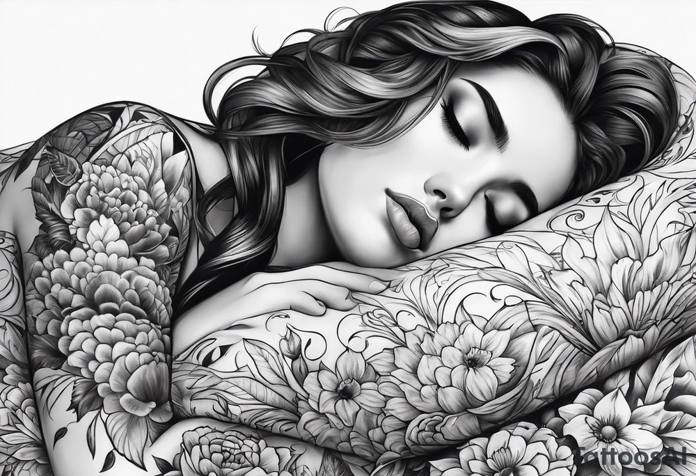 girl sleeping in a blank blanket 
full body tattoo idea