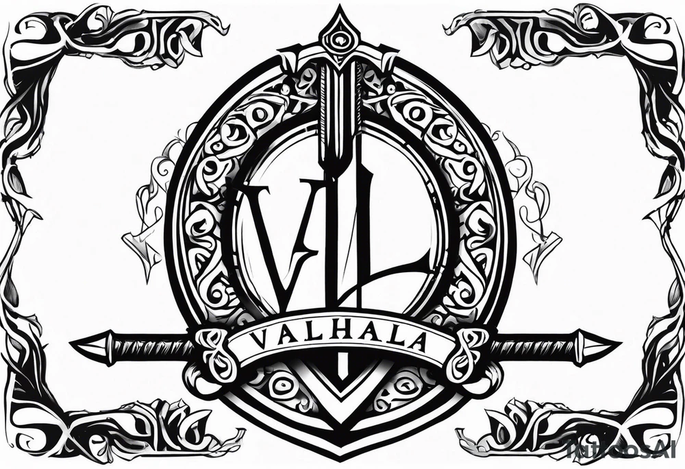 Valhalla sword shield banner tattoo idea