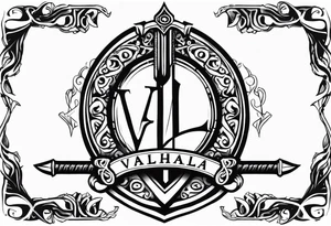 Valhalla sword shield banner tattoo idea