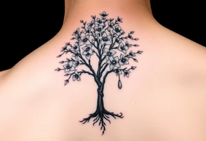 jacaranda tree no leave or  no flowers with lace drop embellishment feminine tattoo idea
