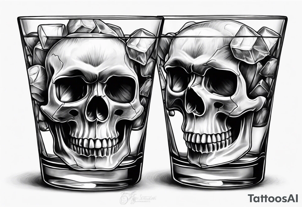 skull ice cubes in whiskey glass tattoo idea