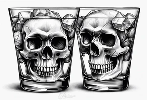 skull ice cubes in whiskey glass tattoo idea