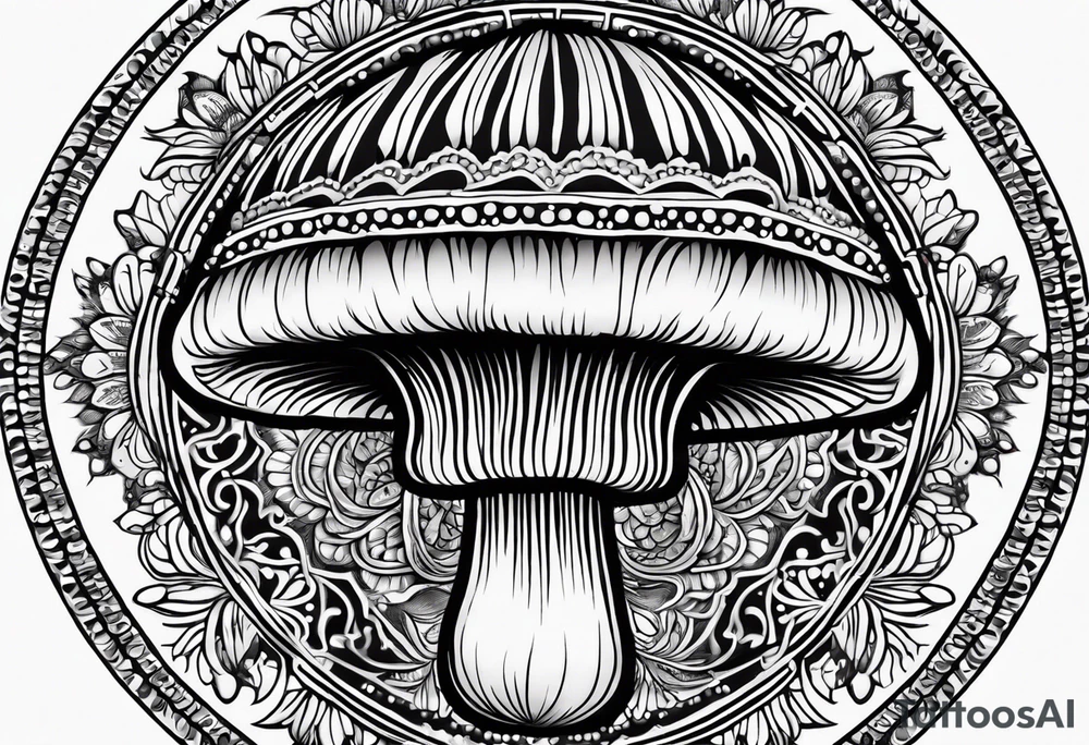 Shaggy cap mushroom dripping ink off cap mandala henna black tattoo design tattoo idea