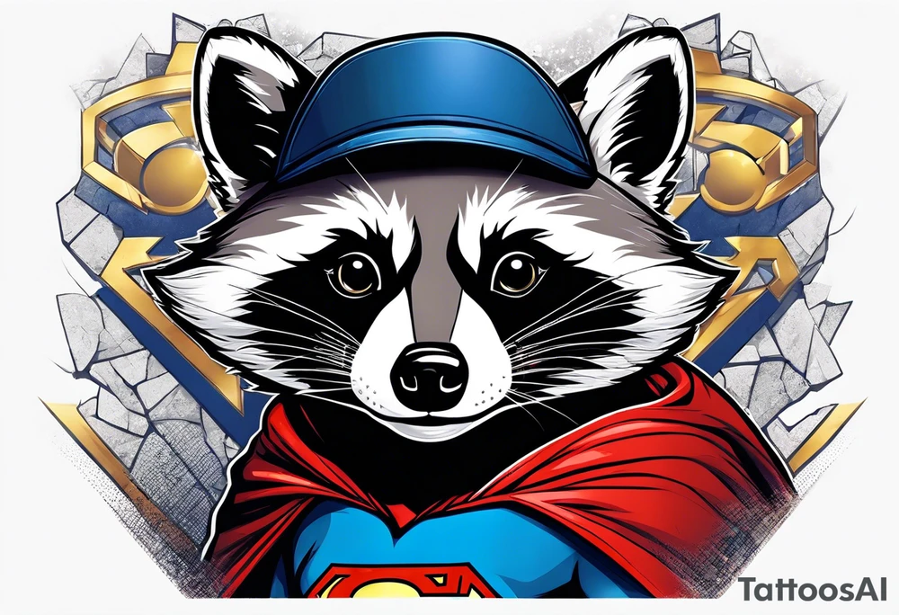raccoon wearing a Superman t-shirt tattoo idea