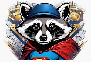 raccoon wearing a Superman t-shirt tattoo idea