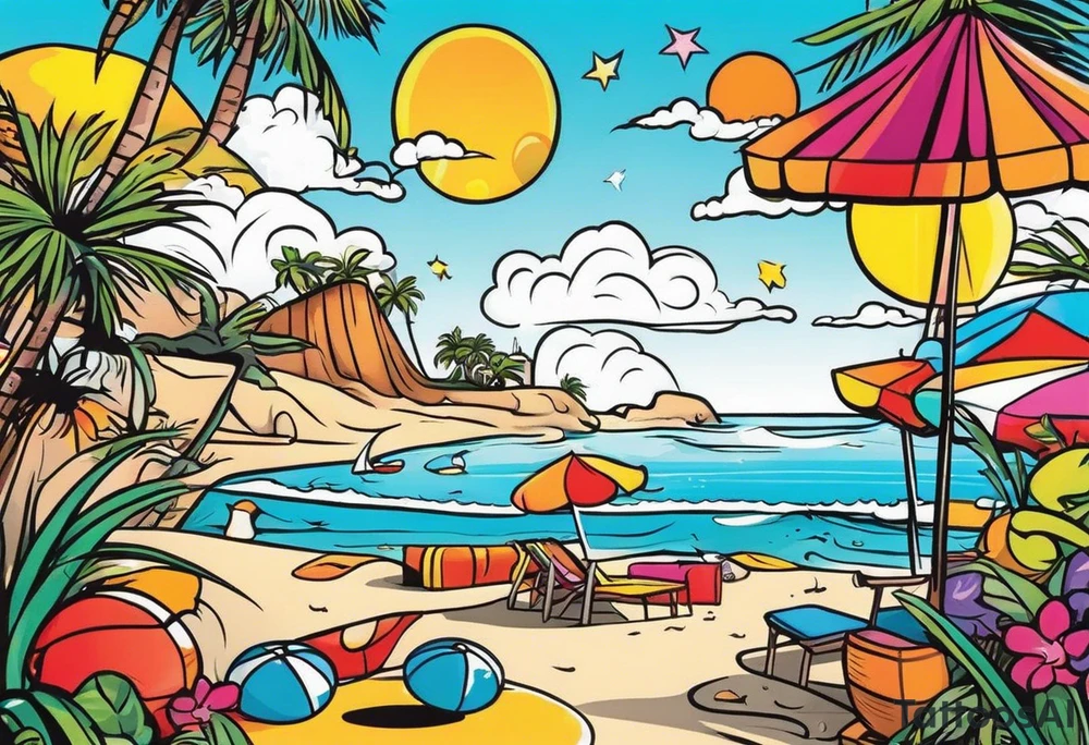 beach party scene tattoo idea