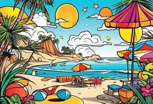 beach party scene tattoo idea