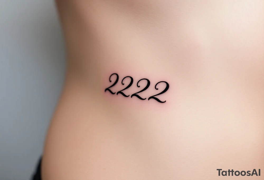 224 tattoo on ribcage under chest left side an elegant handwritten calligraphy style. The digits are slightly italicized with a smooth flowing script. The lines are clean, refined, and slightly bold at the base, giving a subtle brush-pen effect. tattoo idea