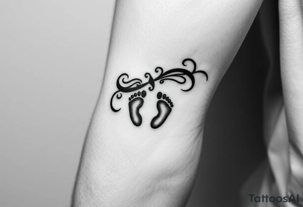 Tribal band with baby footprints tattoo idea