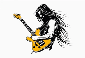 long hair rock star playing electric guitar tattoo idea