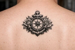a compass,anchor,roses. tattoo idea