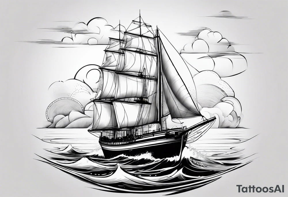 phare maritime dans un bateau a voiles vu du devant. tattoo idea