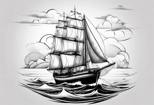 phare maritime dans un bateau a voiles vu du devant. tattoo idea