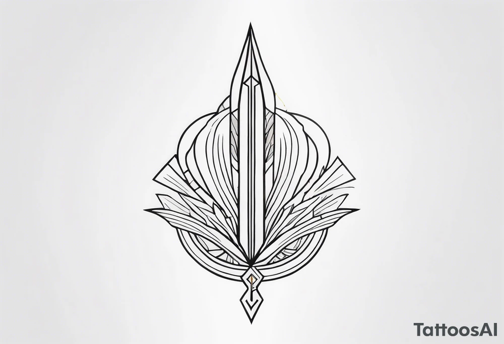 Bold geometric tapestry trident in colour on arm tattoo idea