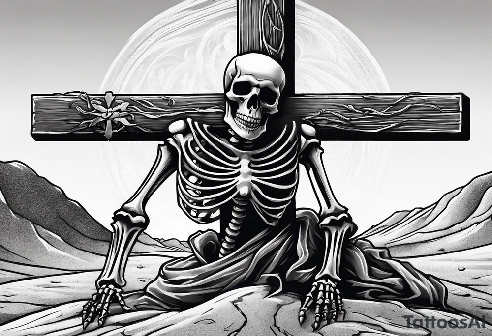 skeleton crawling towards a cross in a desert tattoo idea skeleton crawling towards a cross in a desert tattoo idea