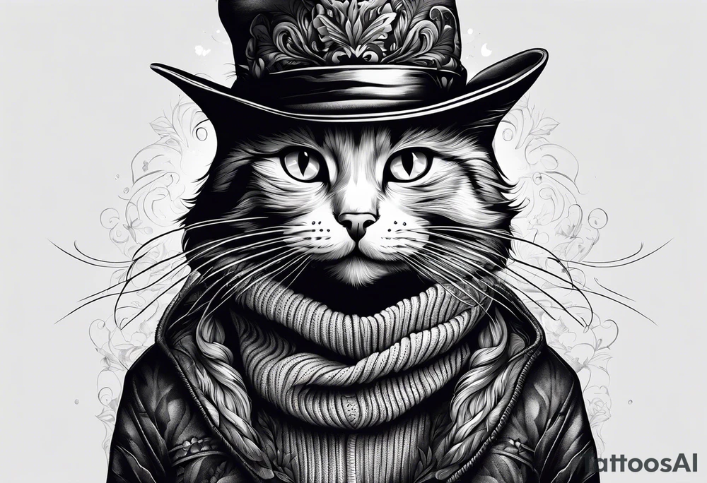 Black cat with funny hat and sweater tattoo idea Black cat with funny hat and sweater tattoo idea