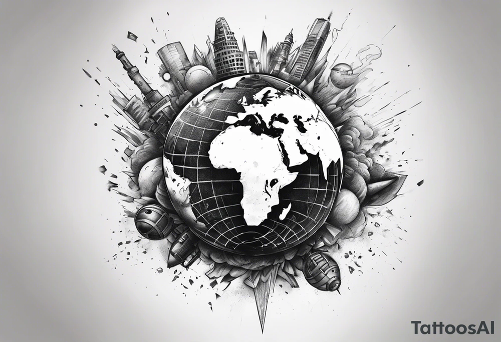 bomb exploding globe tattoo idea