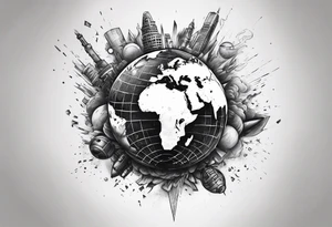 bomb exploding globe tattoo idea