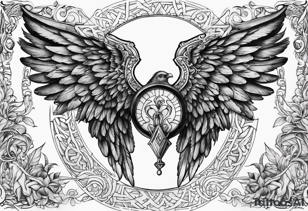 Angel Wings with the word Glenn in between tattoo idea