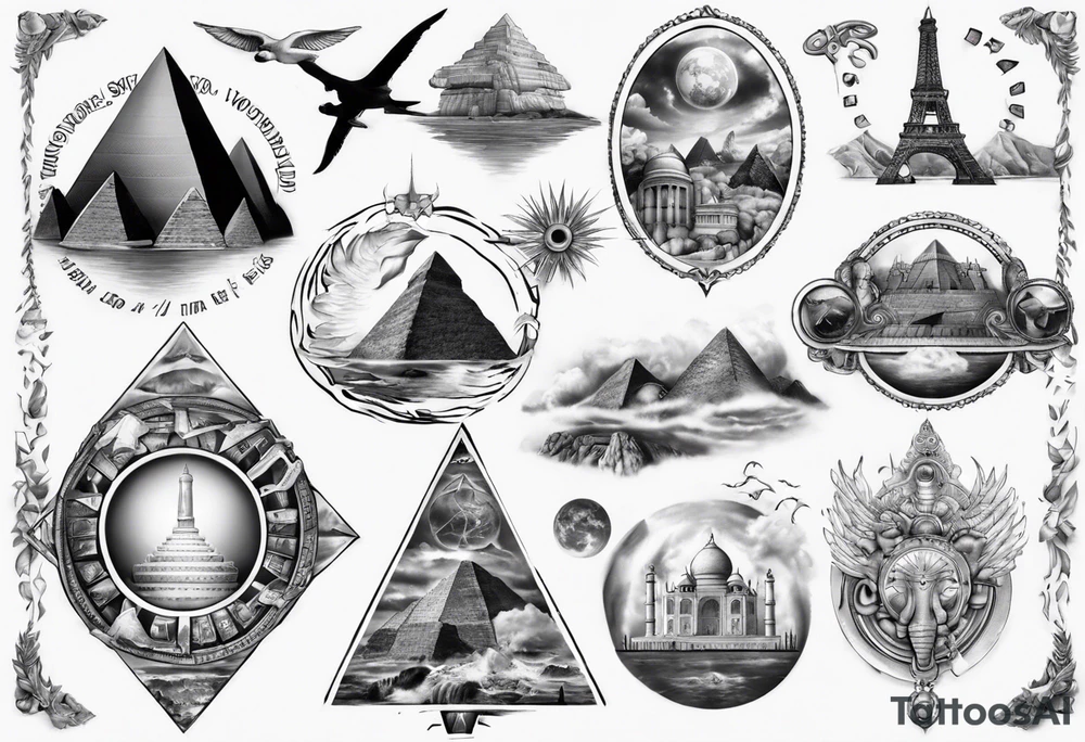 seven wonders of world all in one tattoo tattoo idea
