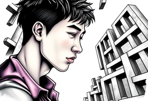 Handsome Asian young guy lost in labyrinth tattoo idea