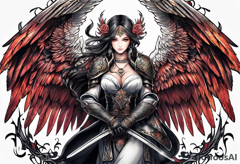 Arc angel with twin swords tattoo idea
