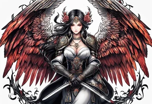 Arc angel with twin swords tattoo idea