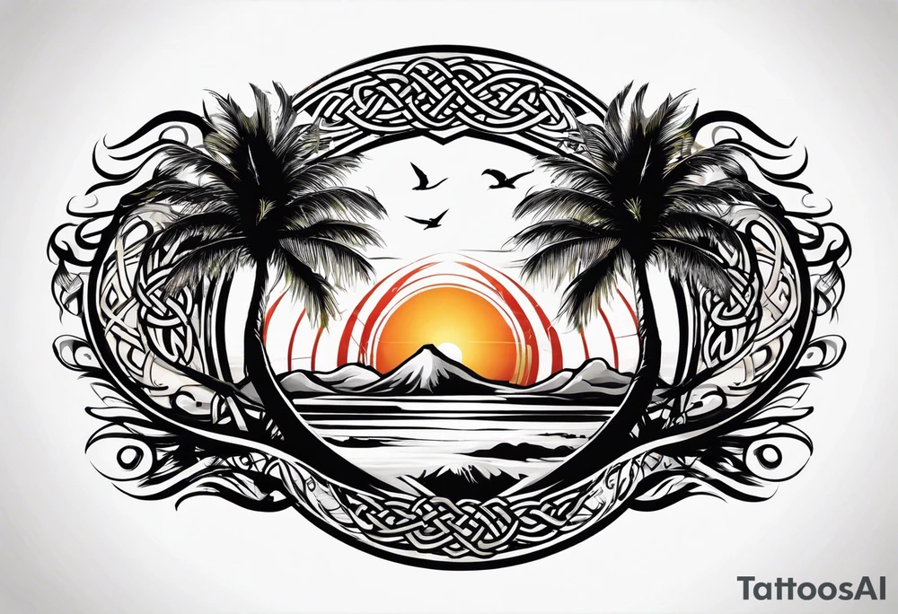 palm trees, knowledge, martial arts and the celtic symbol for family tattoo idea