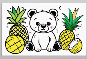 Bear loves pineapples and coconuts tattoo idea