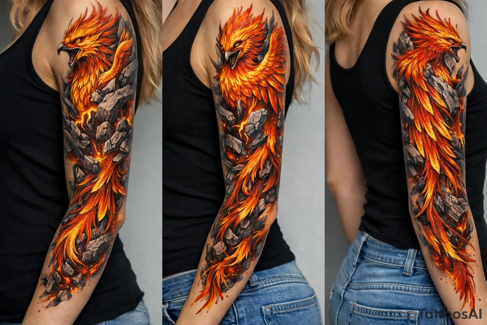 A phoenix come out of the rocks tattoo idea