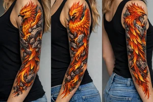 A phoenix come out of the rocks tattoo idea