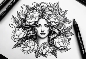 Medusa and peonies tattoo idea
