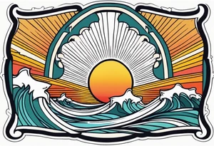 ocean waves with sun tattoo vintage traditional simple and bold colors
within borders tattoo idea