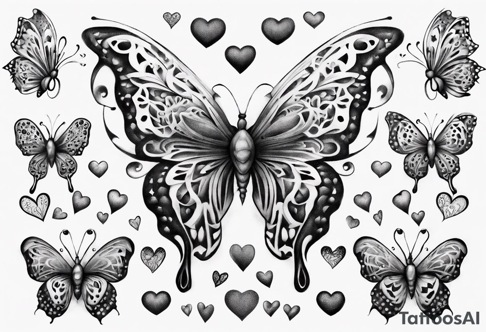 Butterfly with hearts, the name Layla Jones tattoo idea