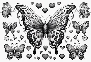 Butterfly with hearts, the name Layla Jones tattoo idea