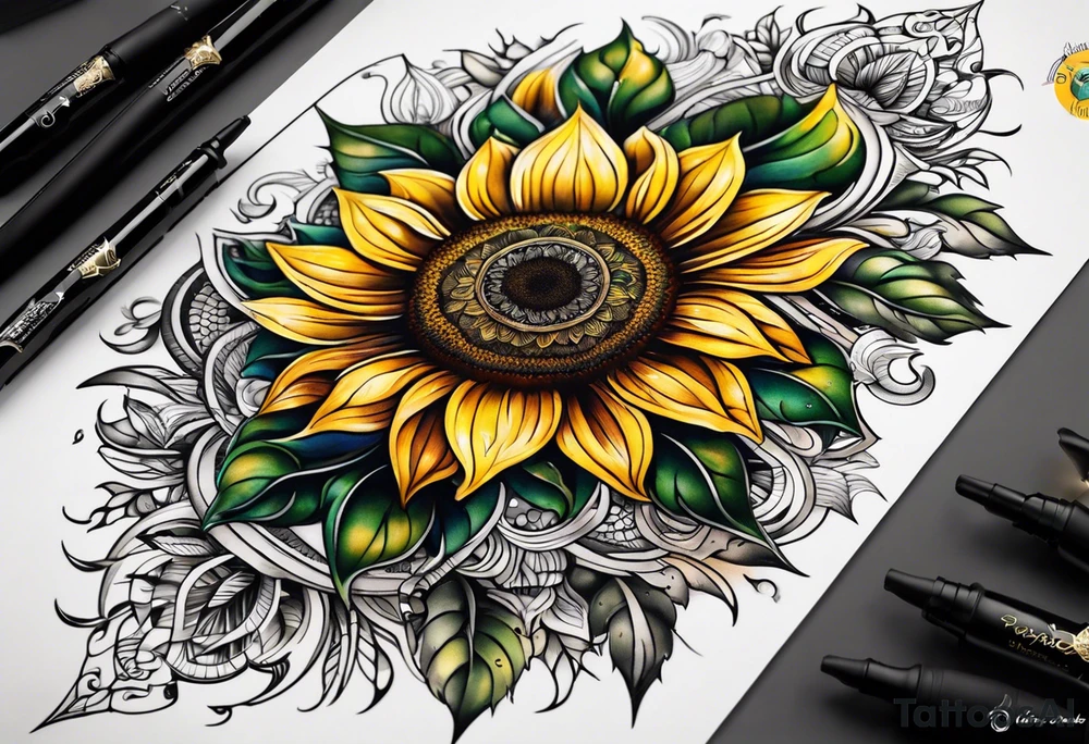 I want a liniar sunflower worh light mandala designs for a sleeve tattoo idea